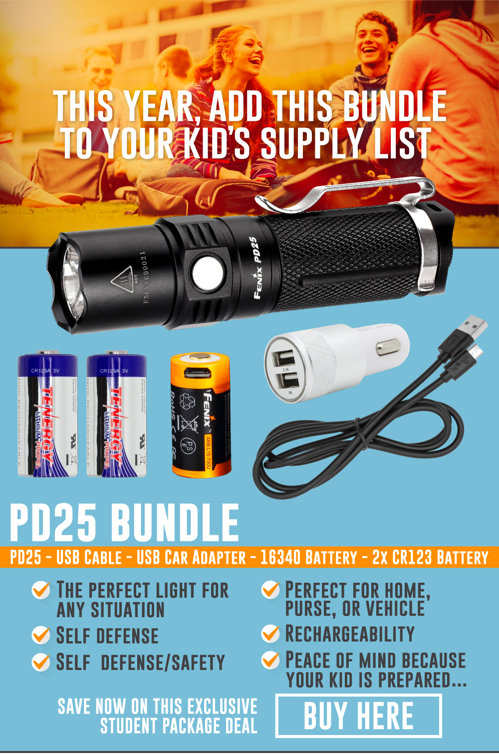 Fenix PD25 LED Flashlight Bundle