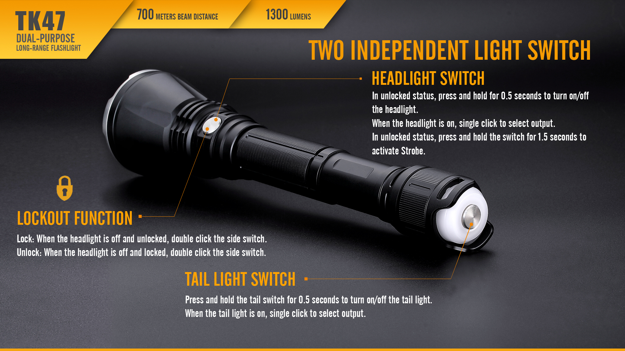 Fenix TK47 Dual-Purpose LED Flashlight Independent Switches